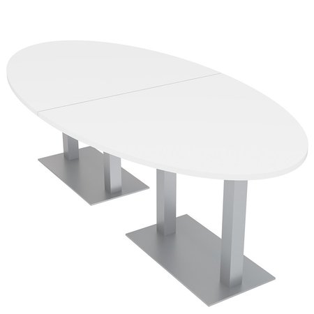 SKUTCHI DESIGNS 6 Person Oval Conference Table with Metal Bases, Harmony Series, 4FtX8Ft, White HAR-OVL-46x93-DOU-XD09